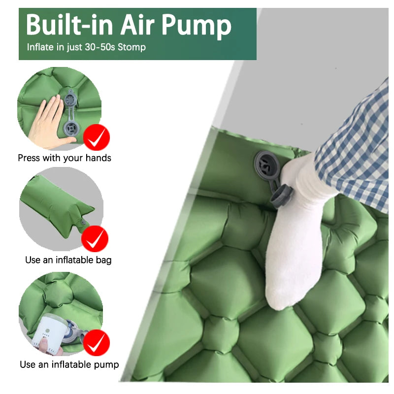 Inflatable Camping Sleeping Pad With Pillow Ultralight Air Mattress Pump