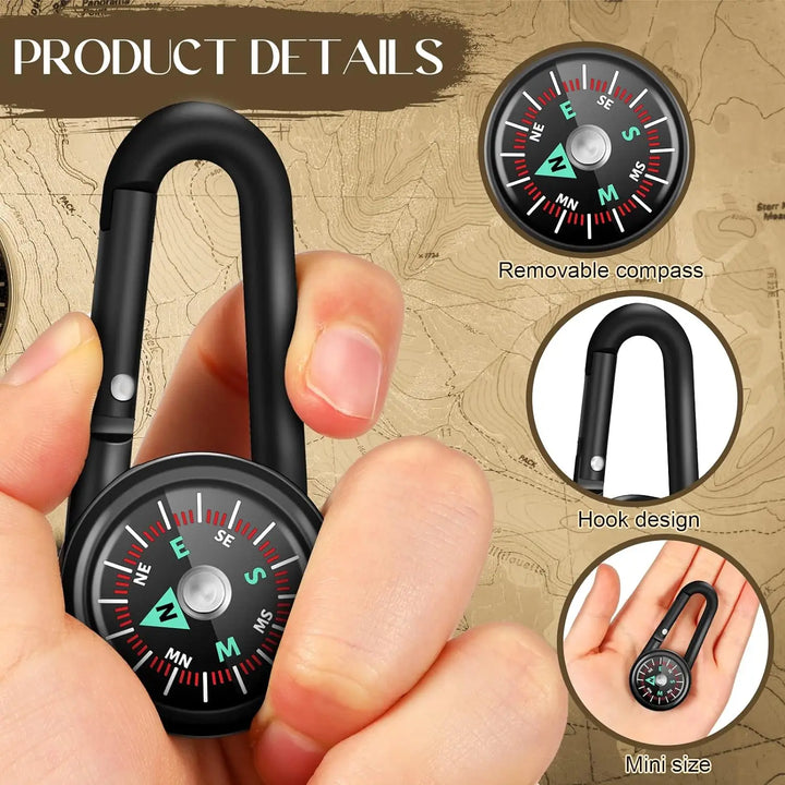 Zinc Alloy Dual Compass Thermometer Keychain Outdoor Camping Tool