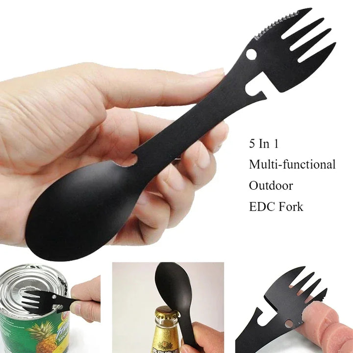5-in-1 Stainless Steel Camping Survival EDC Tool Fork Knife