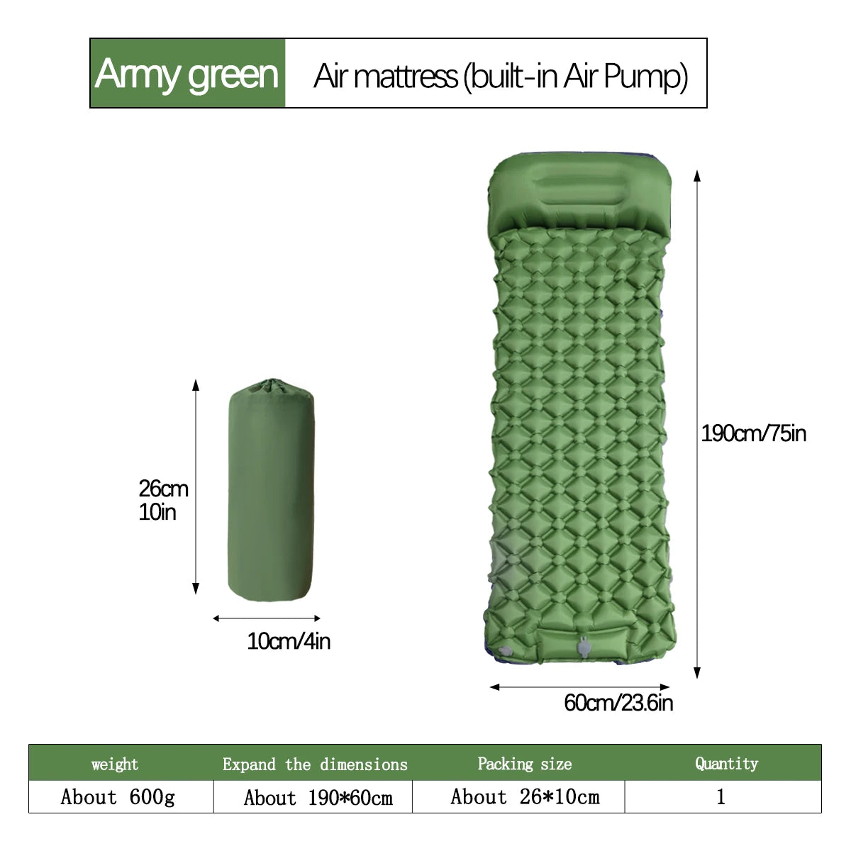 Inflatable Camping Sleeping Pad With Pillow Ultralight Air Mattress Pump