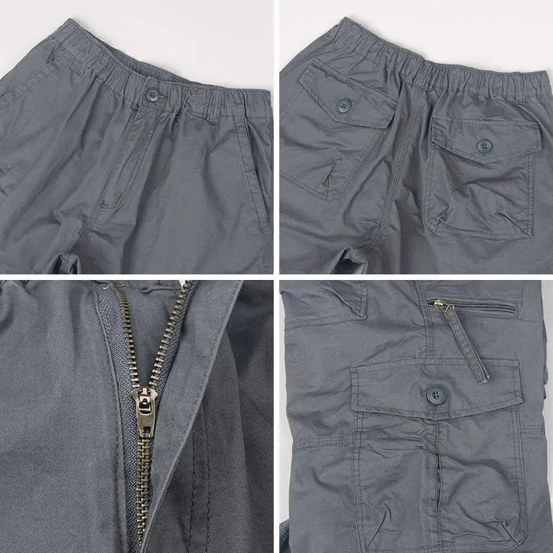 Men Cargo Shorts Elastic Waist Loose Summer Multi Pocket Casual