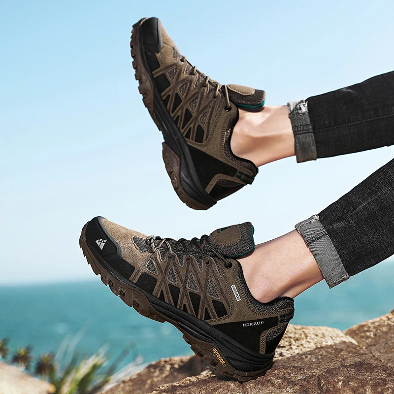 Men Hiking Shoes Breathable Lace Up Cushioning Outdoor Sneakers