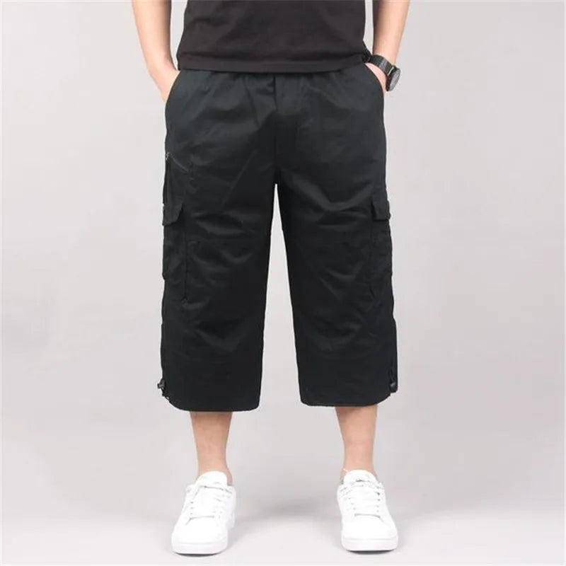 Men Cargo Shorts Elastic Waist Loose Summer Multi Pocket Casual