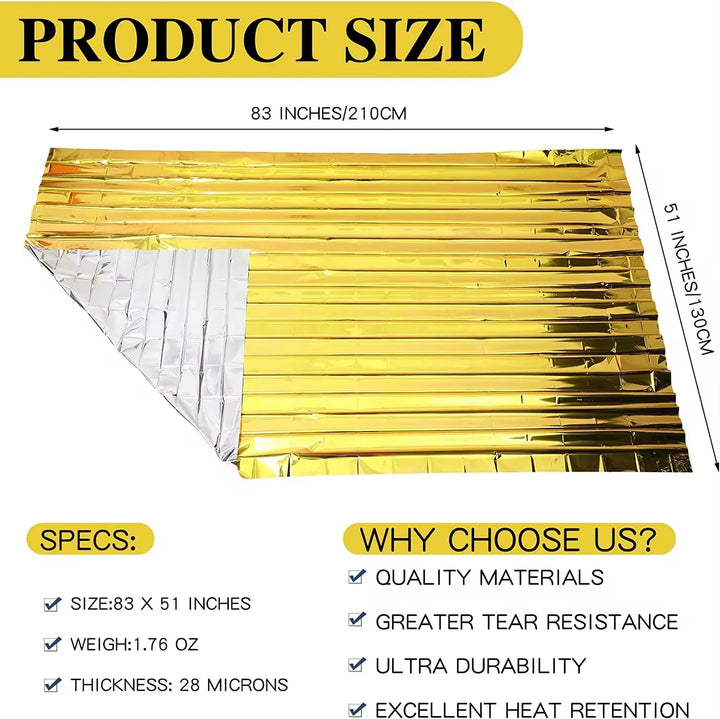 Emergency Thermal Foil Blanket Waterproof Windproof Survival Camping Rescue