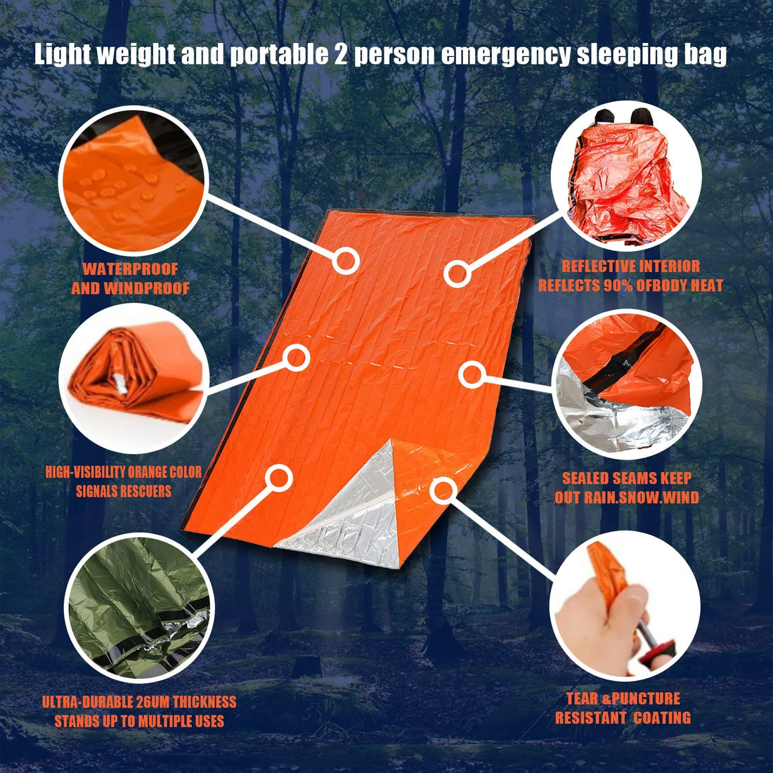 Emergency Waterproof Survival Sleeping Bag Mylar Thermal Camping Rescue
