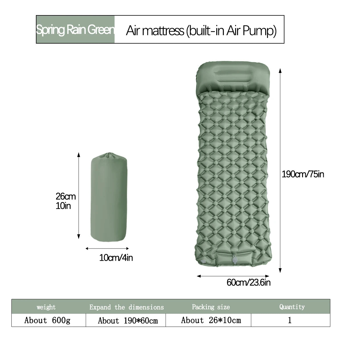Inflatable Camping Sleeping Pad With Pillow Ultralight Air Mattress Pump