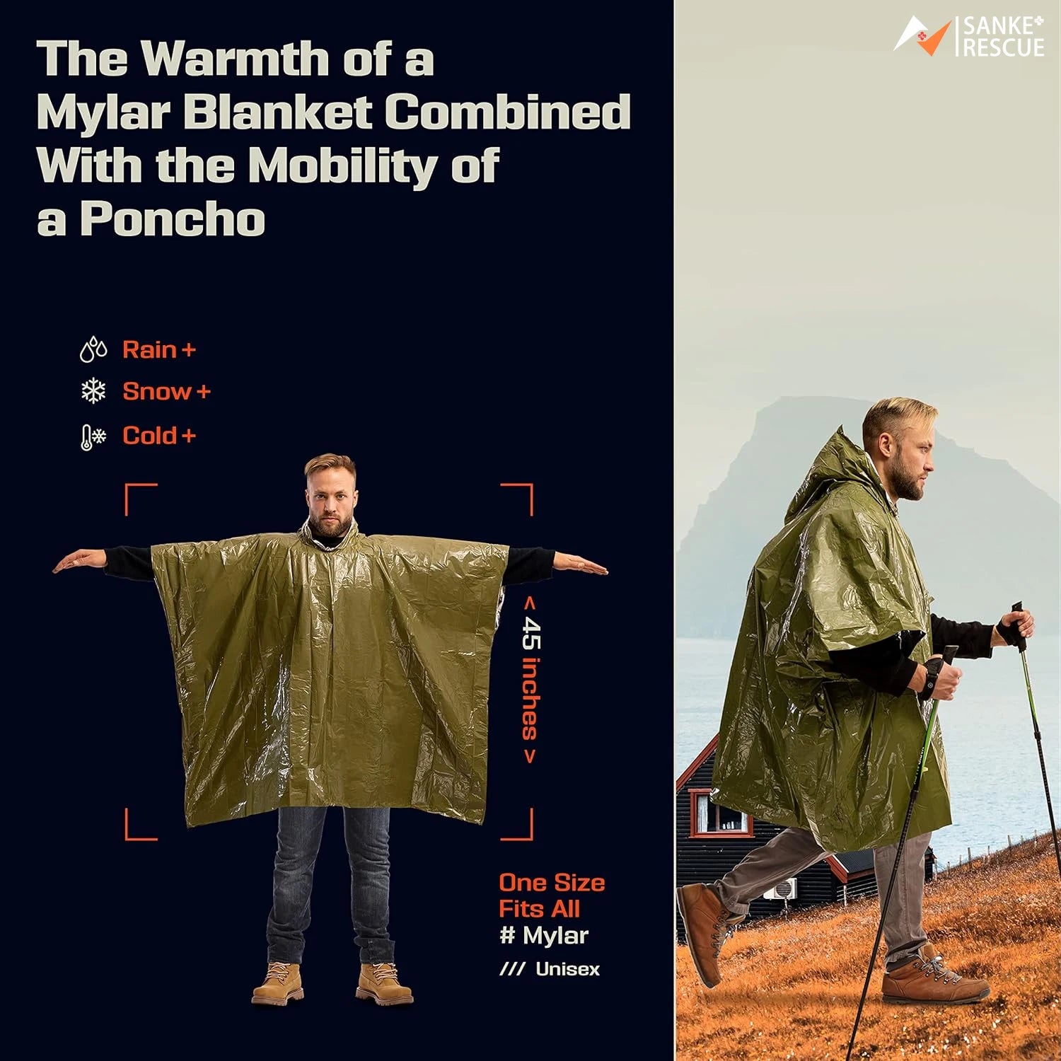Emergency Waterproof Aluminum Film Disposable Thermal Rain Poncho Blanket