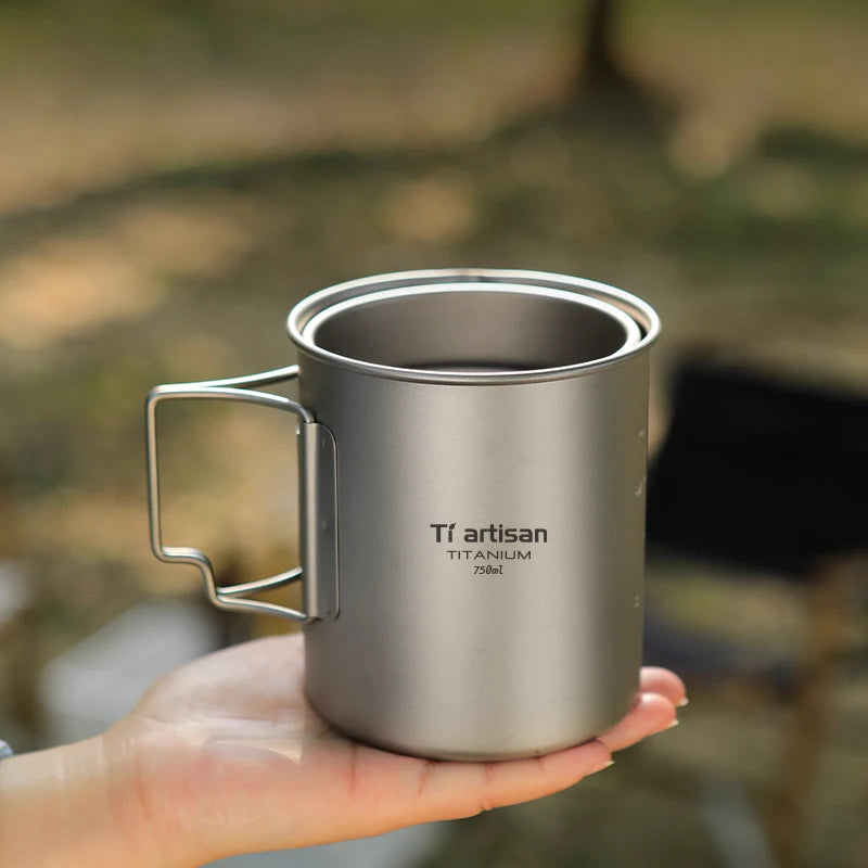 Titanium Lightweight Folding Handle Camping Tea Coffee Mug