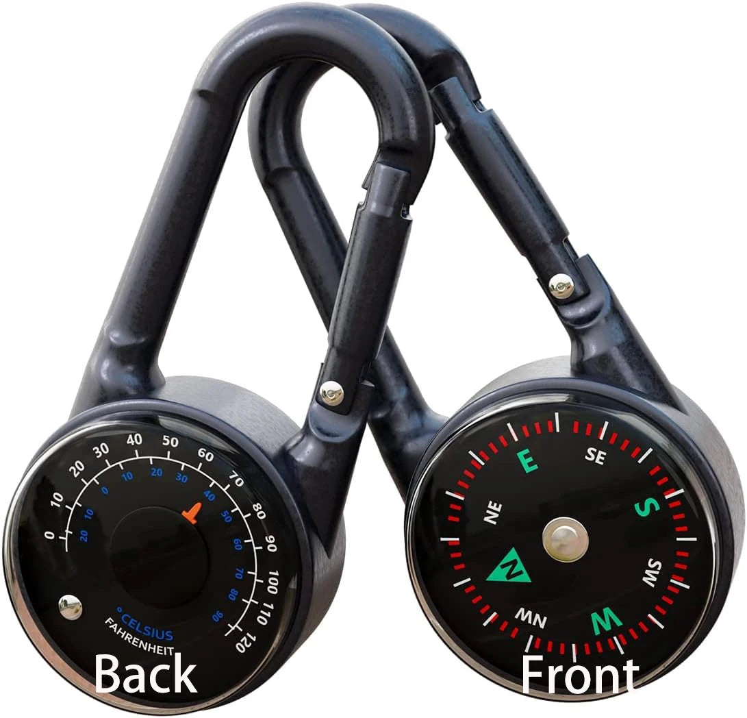 Zinc Alloy Dual Compass Thermometer Keychain Outdoor Camping Tool