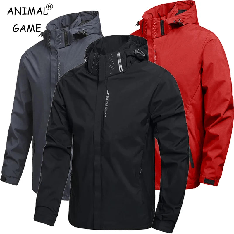 Men Waterproof Lightweight Raincoat Hooded Cycling Hiking Windproof Jacket