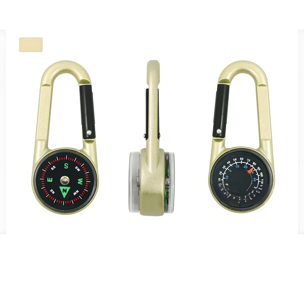 Zinc Alloy Dual Compass Thermometer Keychain Outdoor Camping Tool