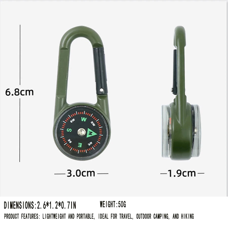 Zinc Alloy Dual Compass Thermometer Keychain Outdoor Camping Tool