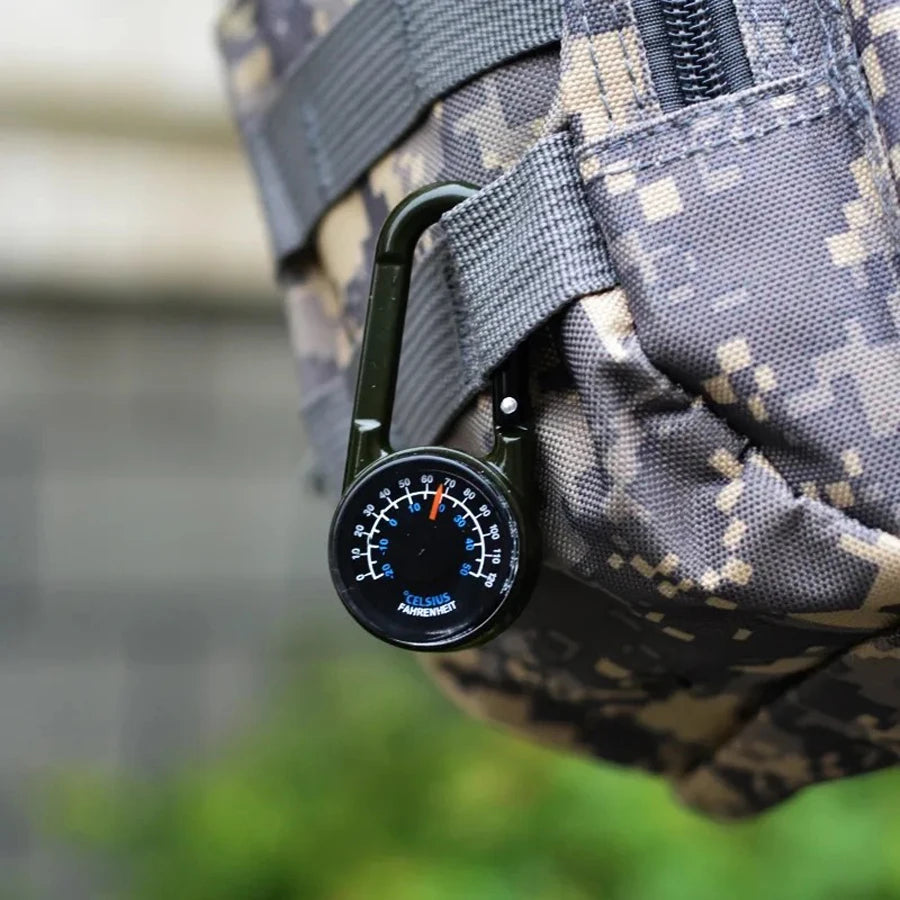 Zinc Alloy Dual Compass Thermometer Keychain Outdoor Camping Tool