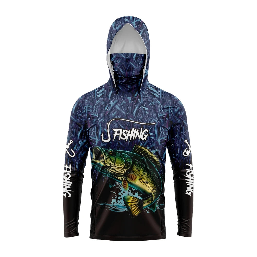 Men Long Sleeve UV Protection Fishing Hooded Shirt Outdoor Apparel