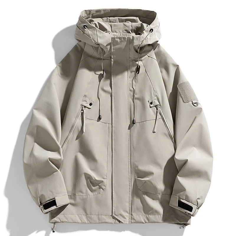 Men Hooded Waterproof Windbreaker Softshell Cargo Hiking Bomber Jacket