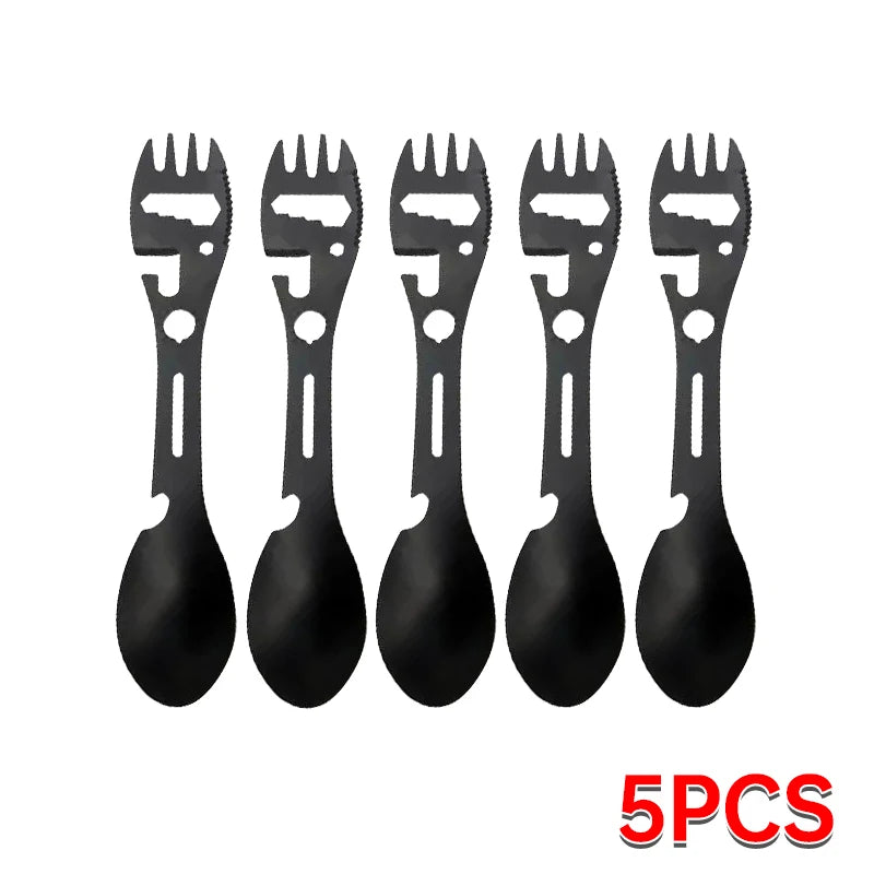 5-in-1 Stainless Steel Camping Survival EDC Tool Fork Knife
