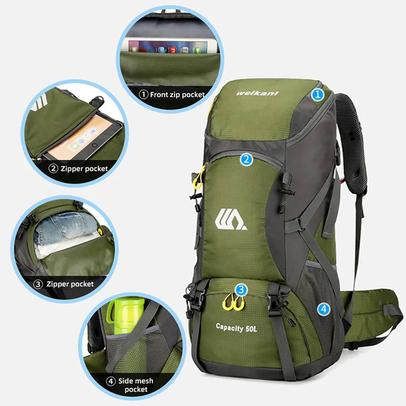 50L Waterproof Travel Hiking Camping Backpack Mountaineering Outdoor Rucksack