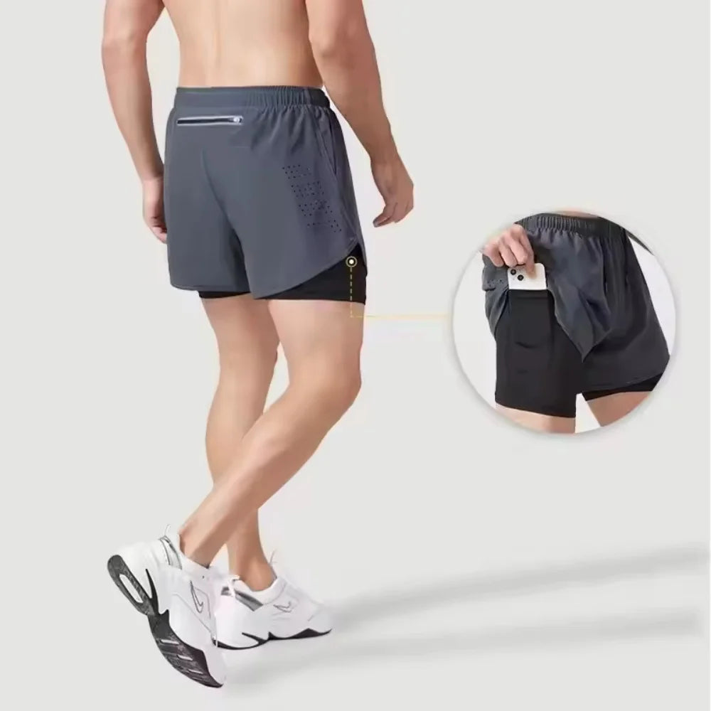 Men 2-in-1 Quick Dry Training Running Beach Sports Shorts