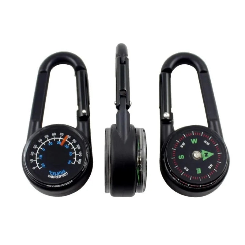 Zinc Alloy Dual Compass Thermometer Keychain Outdoor Camping Tool