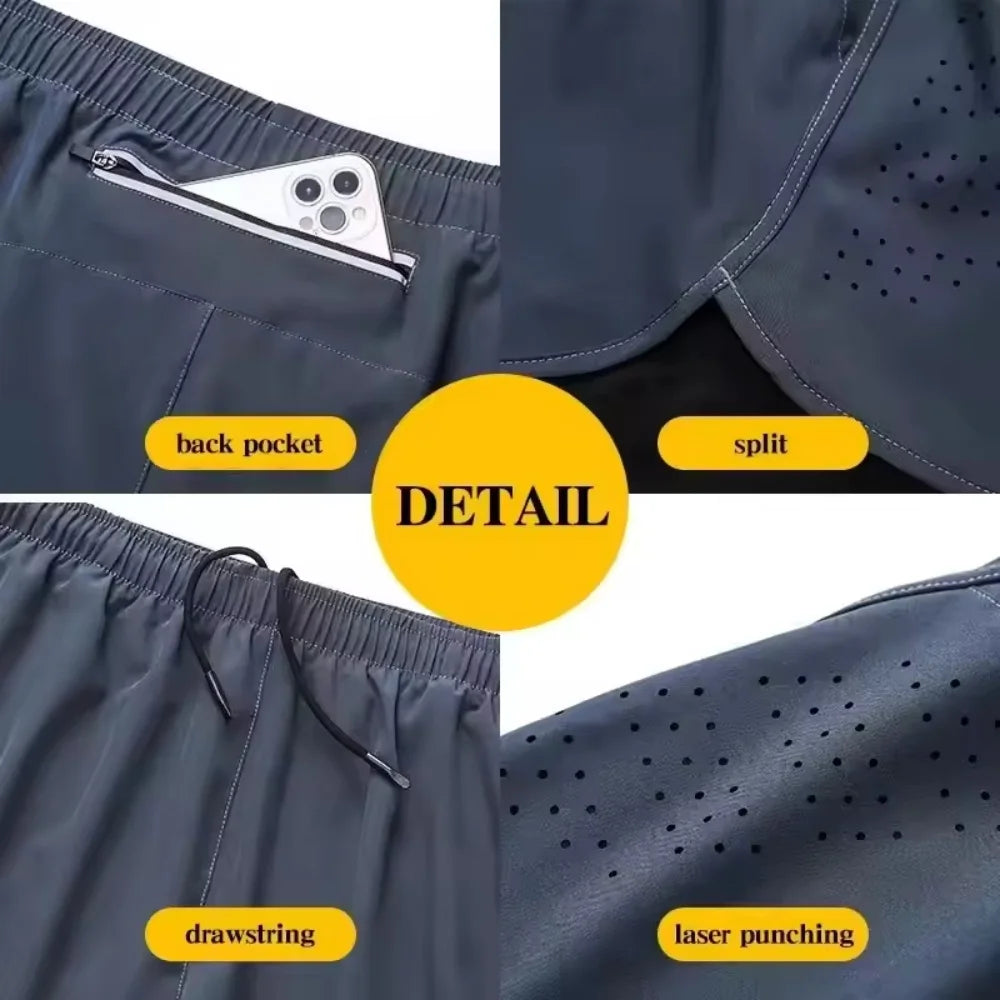 Men 2-in-1 Quick Dry Training Running Beach Sports Shorts