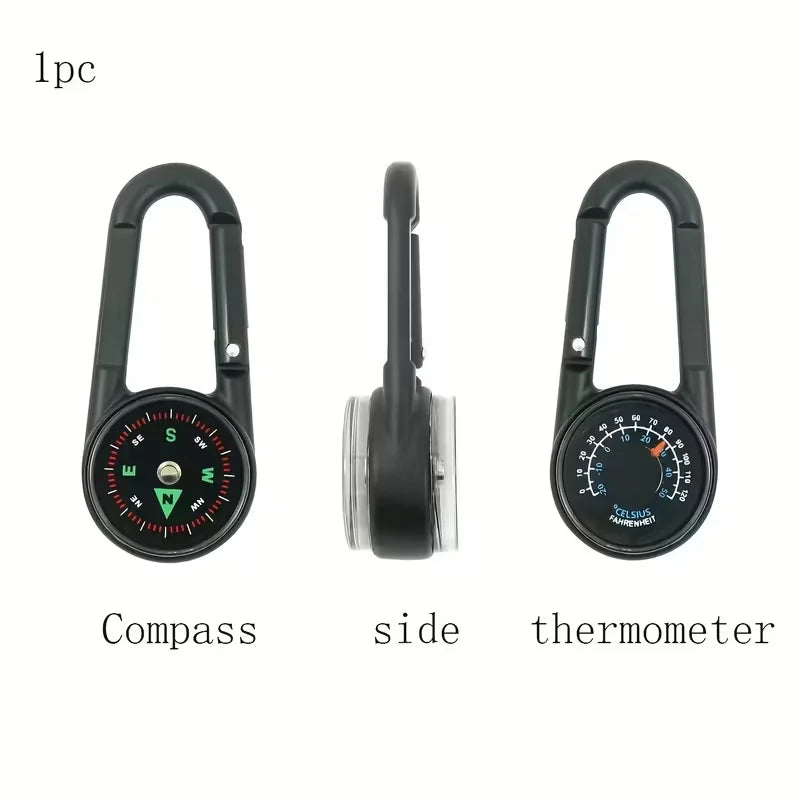 Zinc Alloy Dual Compass Thermometer Keychain Outdoor Camping Tool