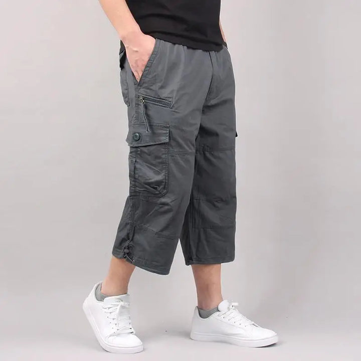Men Cargo Shorts Elastic Waist Loose Summer Multi Pocket Casual