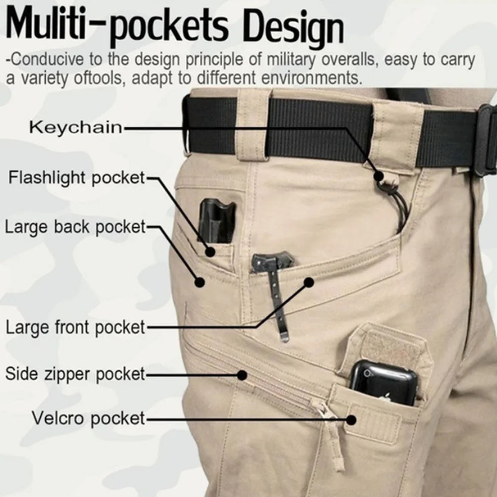Men Tactical Cargo Pants Waterproof Multi Pocket Plus Size Hiking