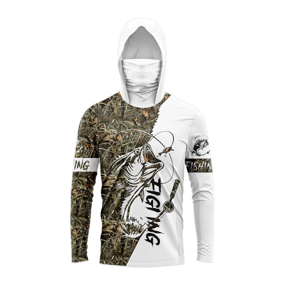 Men Long Sleeve UV Protection Fishing Hooded Shirt Outdoor Apparel