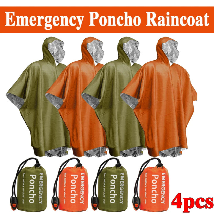 Emergency Waterproof Aluminum Film Disposable Thermal Rain Poncho Blanket