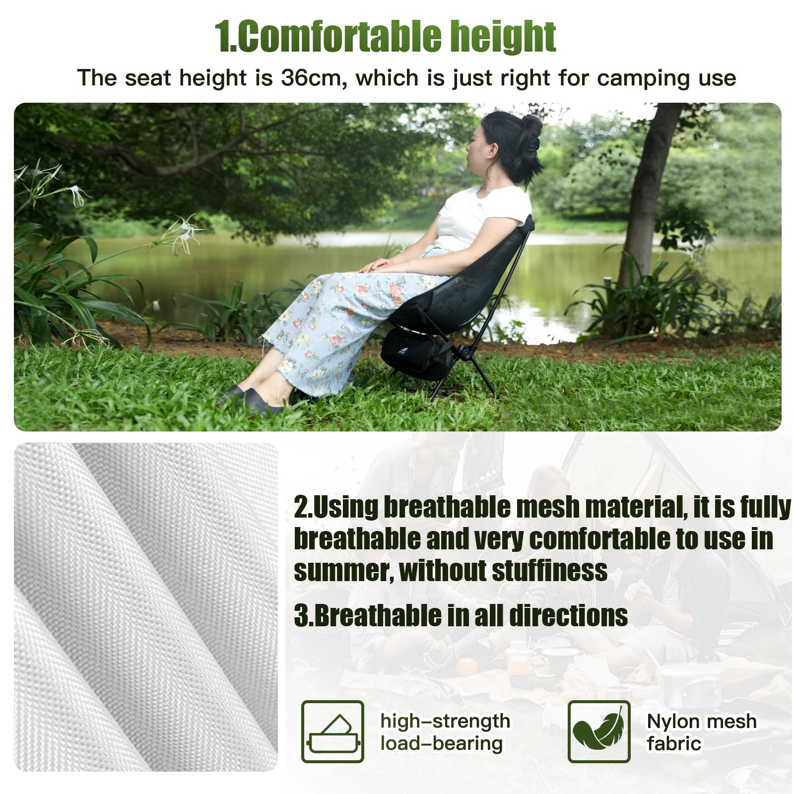 Moon Chair Breathable Camping Fishing Chair Aluminum Alloy Folding Seat