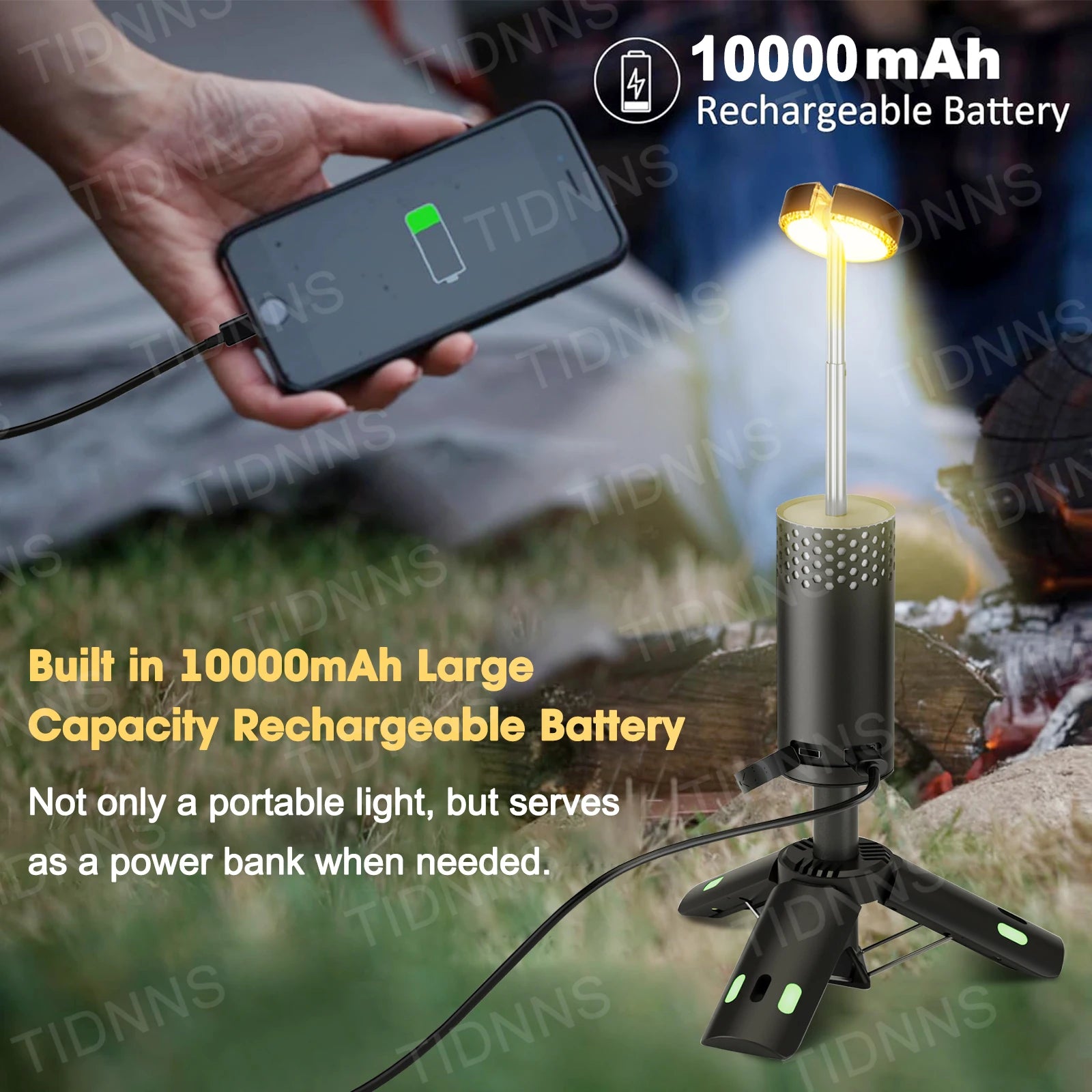 Telescopic Rechargeable Camping Lantern 10000mAh Dimmable Emergency Fishing Light