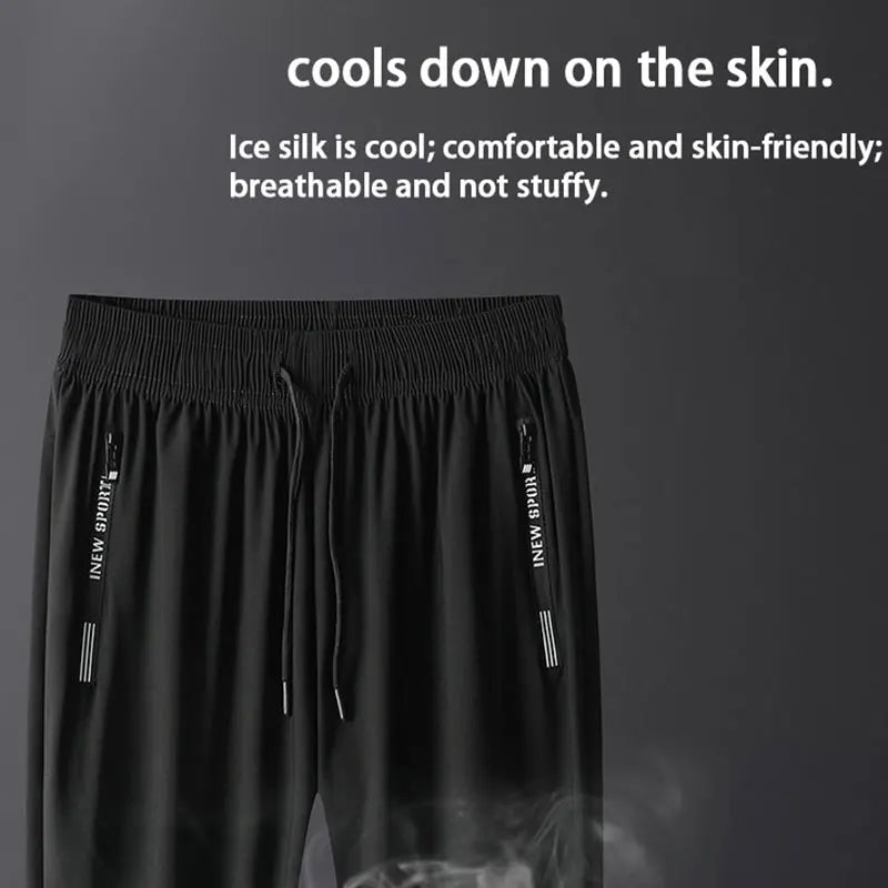 Men Quick Dry Running Pants Zipper Outdoor Training Sport Trousers