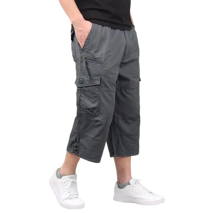 Men Cargo Shorts Elastic Waist Loose Summer Multi Pocket Casual